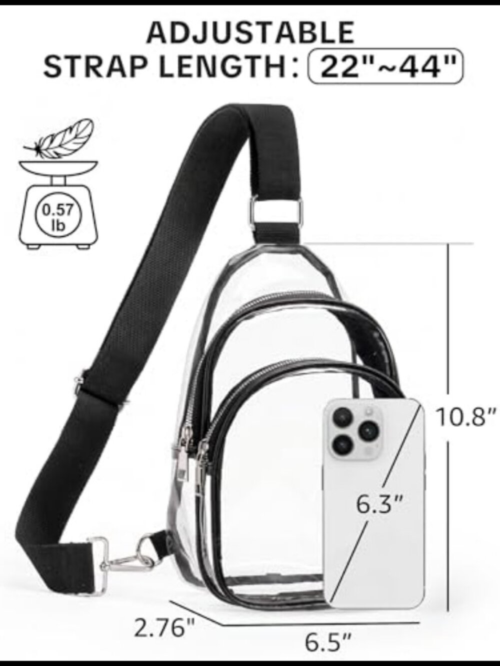 Clear PVC Sling Crossbody Bag Wide Strap Stadium Approved Purse - Picture 3 of 6